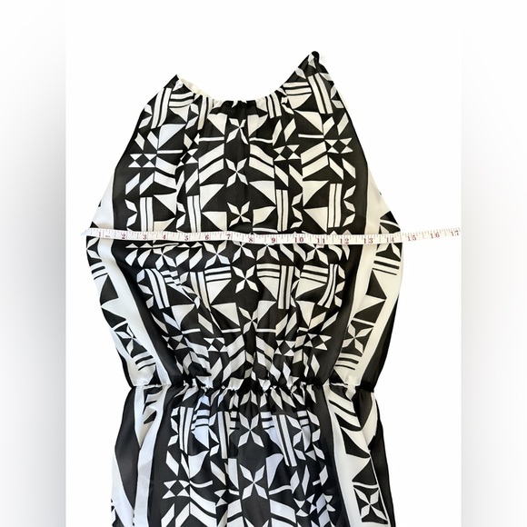 H&M Women's Sleeveless Chiffon Blouson Maxi Dress Black White Size 2 Side slits - Picture 5 of 10